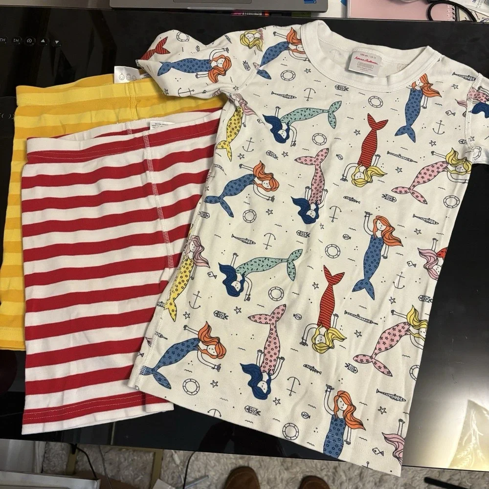 Hanna Andersson Pajama Bundle Striped Graphic 8-14 Shorts Short‎ Sleeve